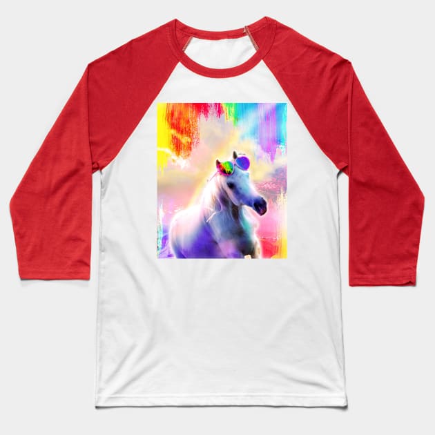 Rainbow Horse Wearing Love Heart Glasses Baseball T-Shirt by Random Galaxy